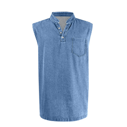 Retro Style Sleeveless T-Shirt with Three Buttons