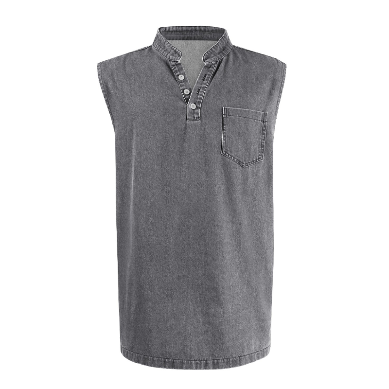 Retro Style Sleeveless T-Shirt with Three Buttons