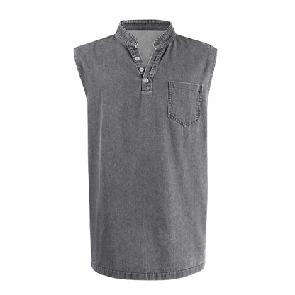 Retro Style Sleeveless T-Shirt with Three Buttons