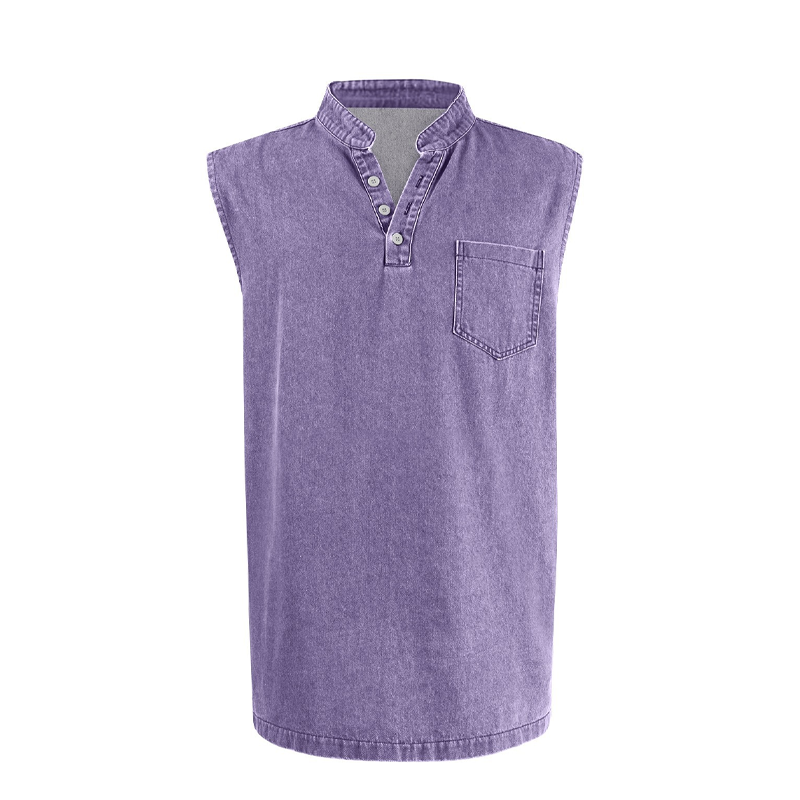 Retro Style Sleeveless T-Shirt with Three Buttons