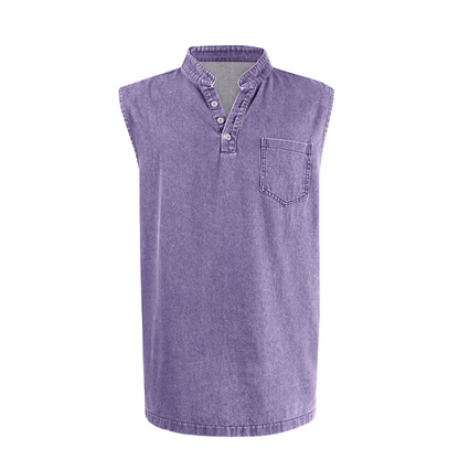 Retro Style Sleeveless T-Shirt with Three Buttons