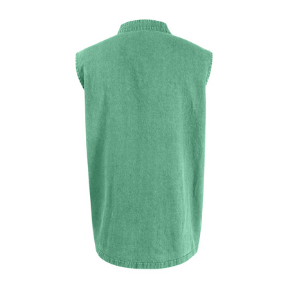 Retro Style Sleeveless T-Shirt with Three Buttons