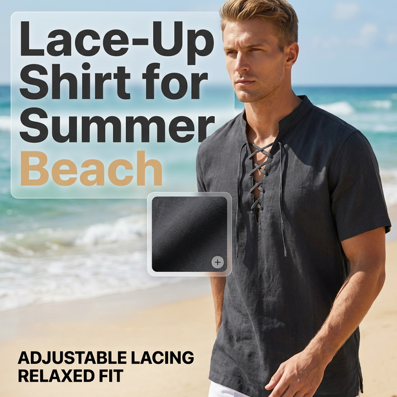 Men’s Casual Lace-Up Short Sleeve Shirt