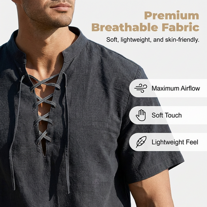 Men’s Casual Lace-Up Short Sleeve Shirt
