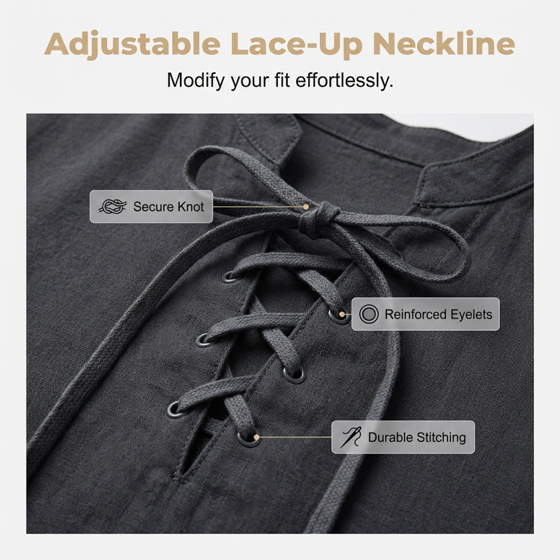 Men’s Casual Lace-Up Short Sleeve Shirt