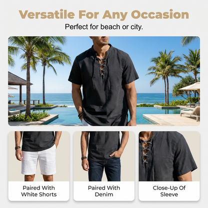 Men’s Casual Lace-Up Short Sleeve Shirt