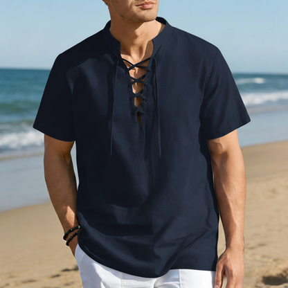 Men’s Casual Lace-Up Short Sleeve Shirt