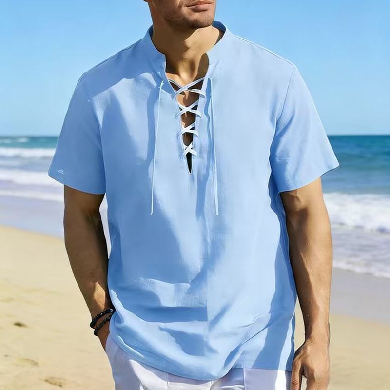 Men’s Casual Lace-Up Short Sleeve Shirt