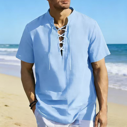 Men’s Casual Lace-Up Short Sleeve Shirt
