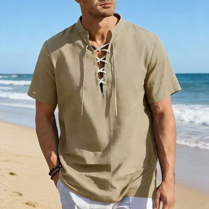 Men’s Casual Lace-Up Short Sleeve Shirt