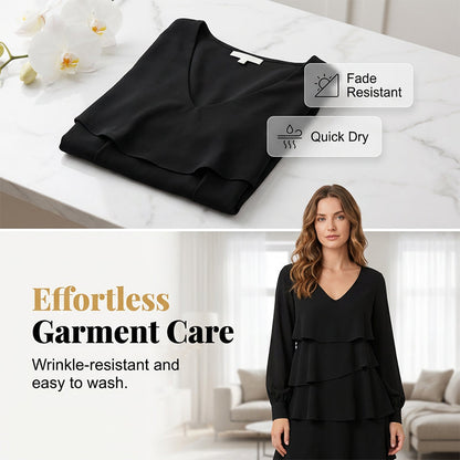 Elegant V-Neck Tiered Long Sleeve Dress
