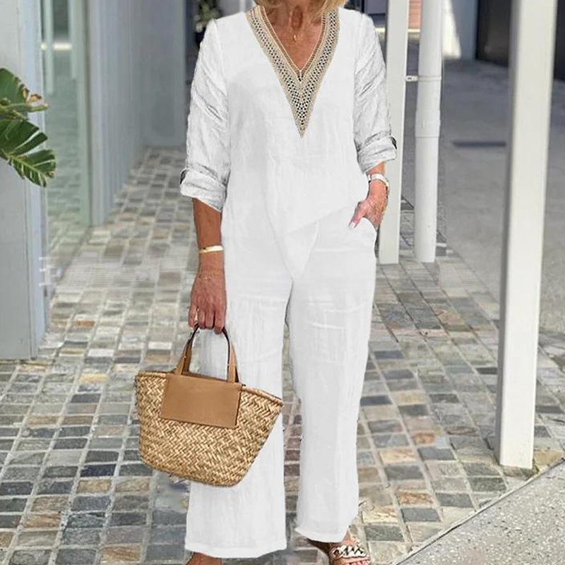 Women's V-Neck Top & Wide-Leg Pants