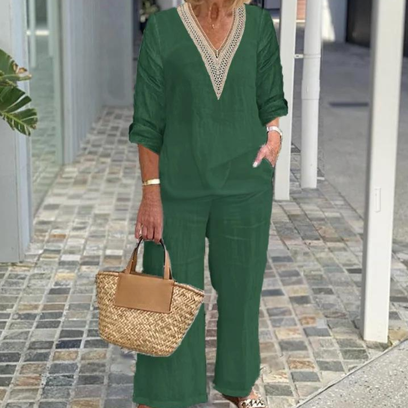 Women's V-Neck Top & Wide-Leg Pants
