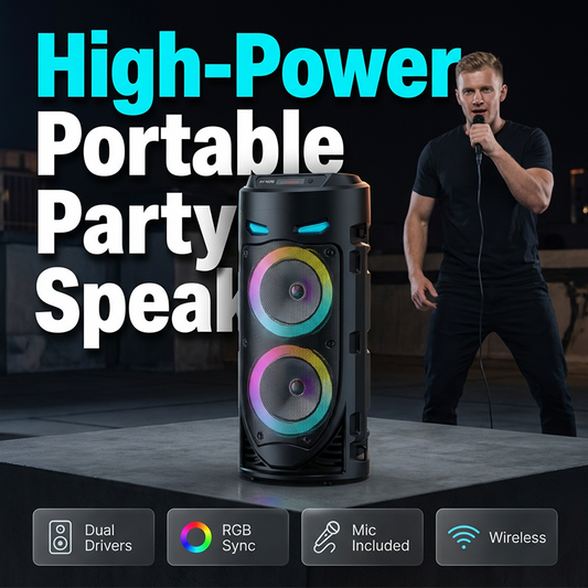🔊 Portable Bluetooth Speaker with Mic – 16W loud sound, RGB lights & wired mic – Perfect for parties, karaoke or outdoor fun 🎤✨