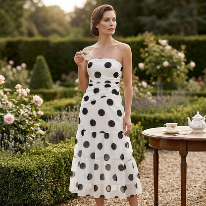 🥳SUMMER HOT SALE💞50% OFF! 🔥 Polka Dot Strapless Dress – Flowy, Lightweight & Perfect for Beach Vacations 🏖️🌸✨