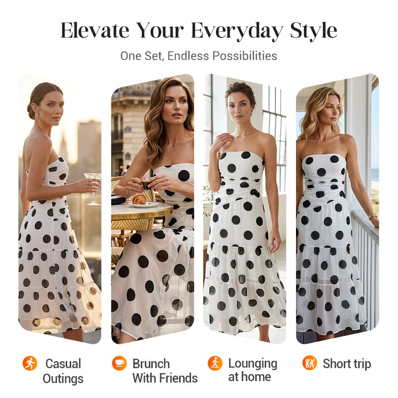 🥳SUMMER HOT SALE💞50% OFF! 🔥 Polka Dot Strapless Dress – Flowy, Lightweight & Perfect for Beach Vacations 🏖️🌸✨