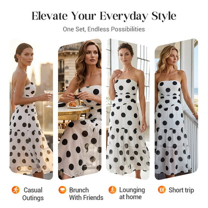 🥳SUMMER HOT SALE💞50% OFF! 🔥 Polka Dot Strapless Dress – Flowy, Lightweight & Perfect for Beach Vacations 🏖️🌸✨