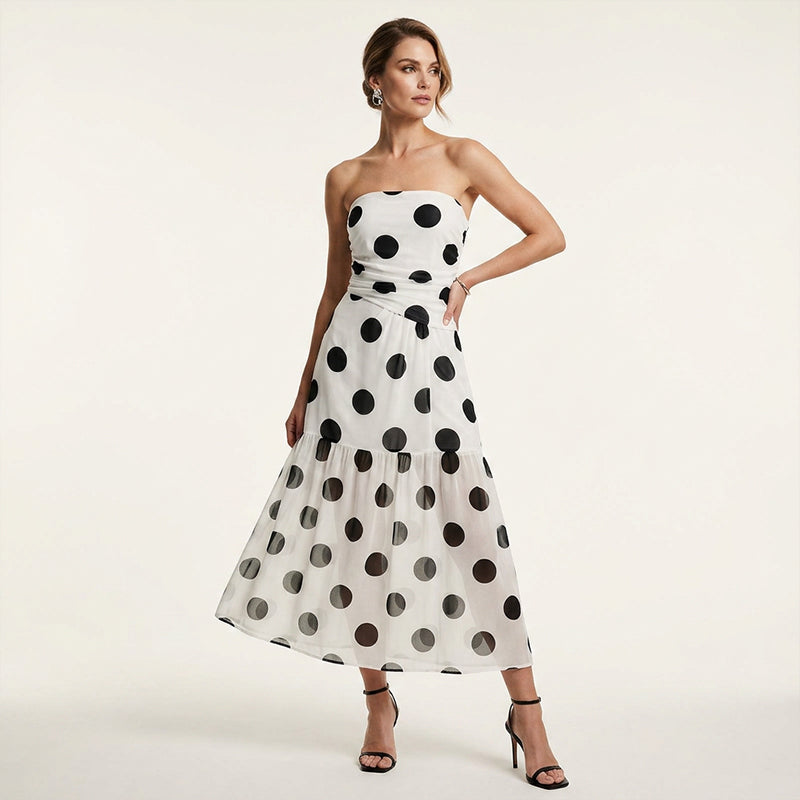 🥳SUMMER HOT SALE💞50% OFF! 🔥 Polka Dot Strapless Dress – Flowy, Lightweight & Perfect for Beach Vacations 🏖️🌸✨