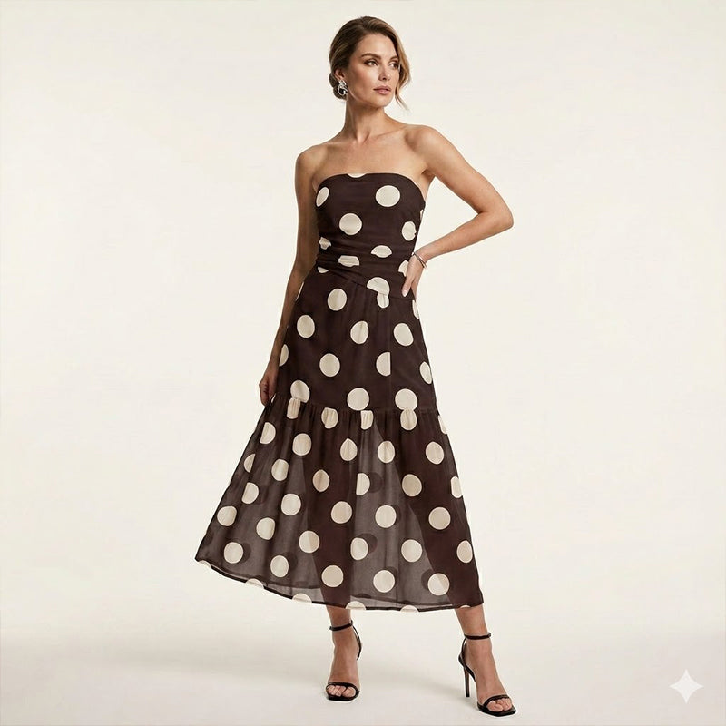 🥳SUMMER HOT SALE💞50% OFF! 🔥 Polka Dot Strapless Dress – Flowy, Lightweight & Perfect for Beach Vacations 🏖️🌸✨