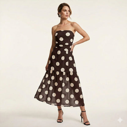 🥳SUMMER HOT SALE💞50% OFF! 🔥 Polka Dot Strapless Dress – Flowy, Lightweight & Perfect for Beach Vacations 🏖️🌸✨