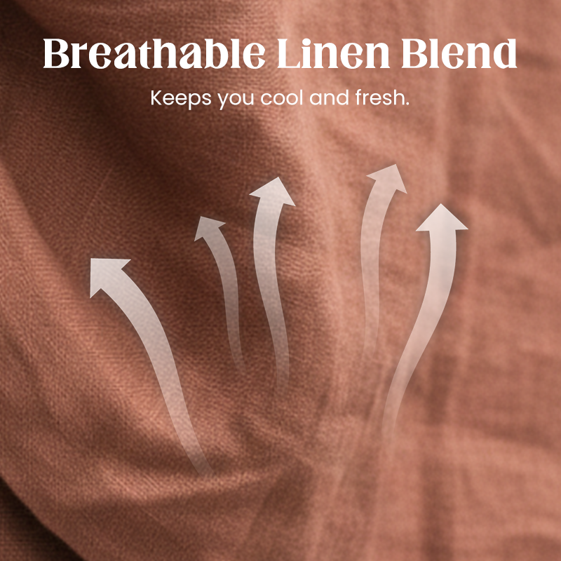 Breathable Linen Blend V-Neck Top and Pants Suit