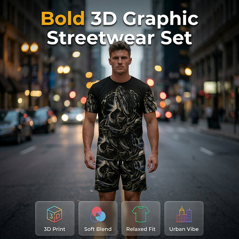 Men's Print T-Shirt & Shorts 2-Piece Set