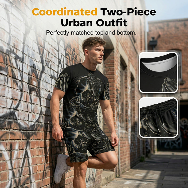 Men's Print T-Shirt & Shorts 2-Piece Set