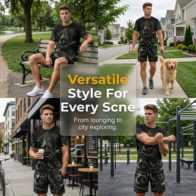 Men's Print T-Shirt & Shorts 2-Piece Set