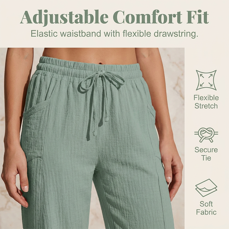 🏖️Summer Sale-50% OFF✨Women's Solid-Color Pleated Cotton-Linen Cropped Pants