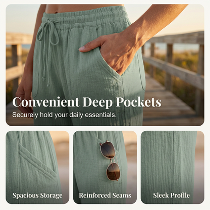 🏖️Summer Sale-50% OFF✨Women's Solid-Color Pleated Cotton-Linen Cropped Pants