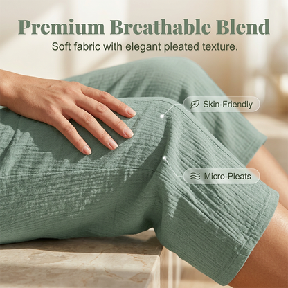 🏖️Summer Sale-50% OFF✨Women's Solid-Color Pleated Cotton-Linen Cropped Pants