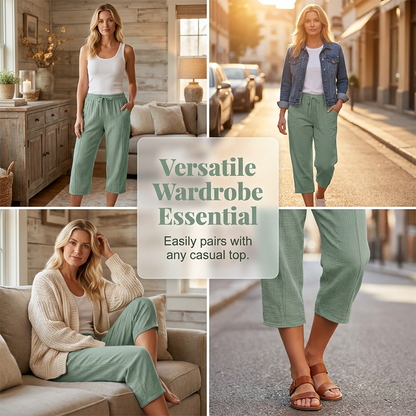 🏖️Summer Sale-50% OFF✨Women's Solid-Color Pleated Cotton-Linen Cropped Pants