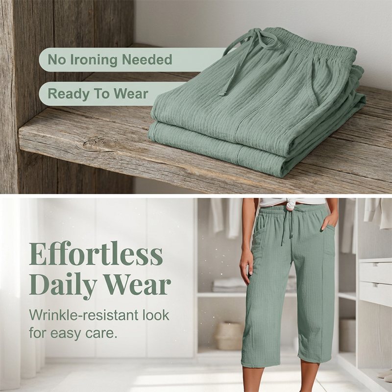 🏖️Summer Sale-50% OFF✨Women's Solid-Color Pleated Cotton-Linen Cropped Pants