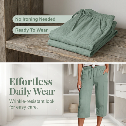 🏖️Summer Sale-50% OFF✨Women's Solid-Color Pleated Cotton-Linen Cropped Pants