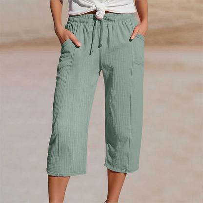 🏖️Summer Sale-50% OFF✨Women's Solid-Color Pleated Cotton-Linen Cropped Pants