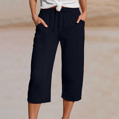 🏖️Summer Sale-50% OFF✨Women's Solid-Color Pleated Cotton-Linen Cropped Pants