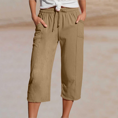 🏖️Summer Sale-50% OFF✨Women's Solid-Color Pleated Cotton-Linen Cropped Pants