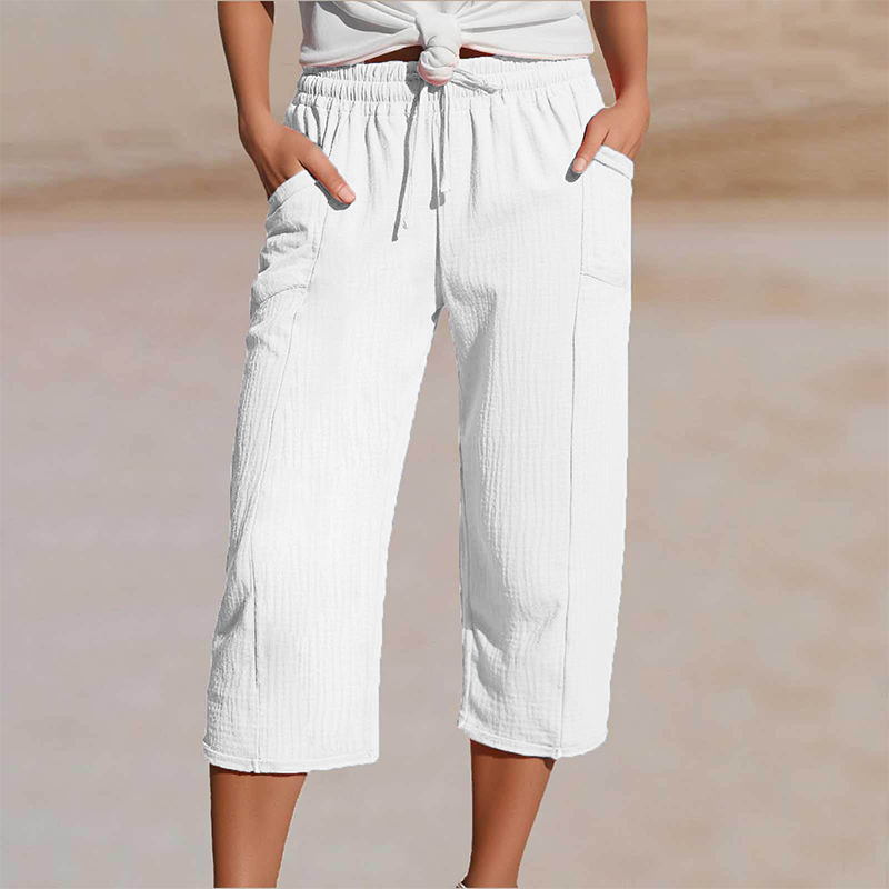 🏖️Summer Sale-50% OFF✨Women's Solid-Color Pleated Cotton-Linen Cropped Pants