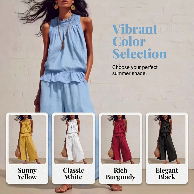 🔥2026 New Arrivals Special Offer-Women's Sleeveless Smocked Neck Top & Pants Set