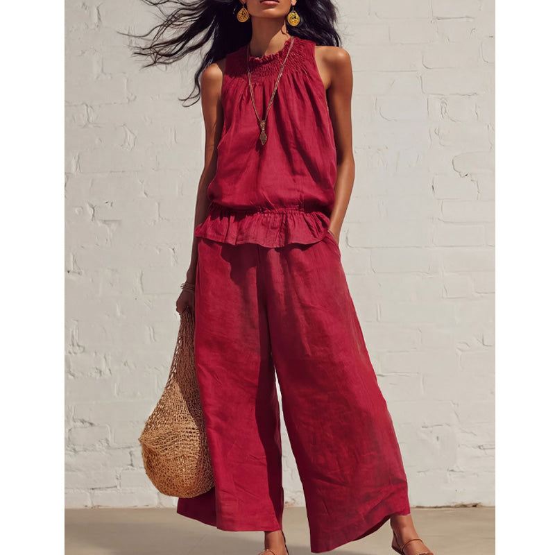 🔥2026 New Arrivals Special Offer-Women's Sleeveless Smocked Neck Top & Pants Set