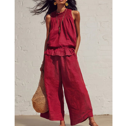 🔥2026 New Arrivals Special Offer-Women's Sleeveless Smocked Neck Top & Pants Set