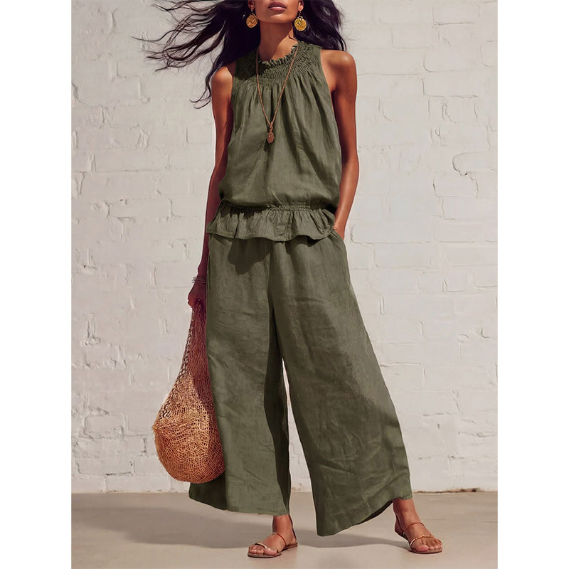 🔥2026 New Arrivals Special Offer-Women's Sleeveless Smocked Neck Top & Pants Set
