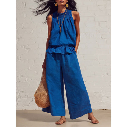 🔥2026 New Arrivals Special Offer-Women's Sleeveless Smocked Neck Top & Pants Set