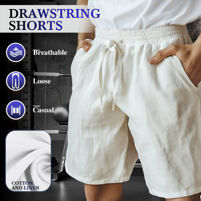 🌿Men's Elastic Drawstring Solid Cotton Linen Shorts