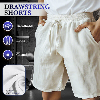 🌿Men's Elastic Drawstring Solid Cotton Linen Shorts