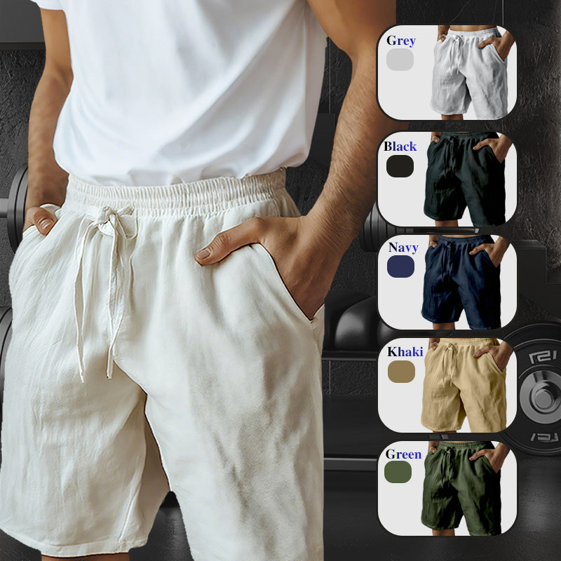 🌿Men's Elastic Drawstring Solid Cotton Linen Shorts