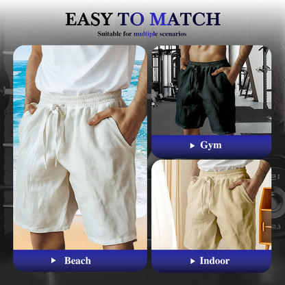 🌿Men's Elastic Drawstring Solid Cotton Linen Shorts