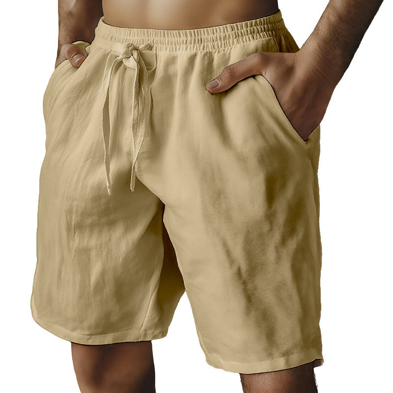 🌿Men's Elastic Drawstring Solid Cotton Linen Shorts