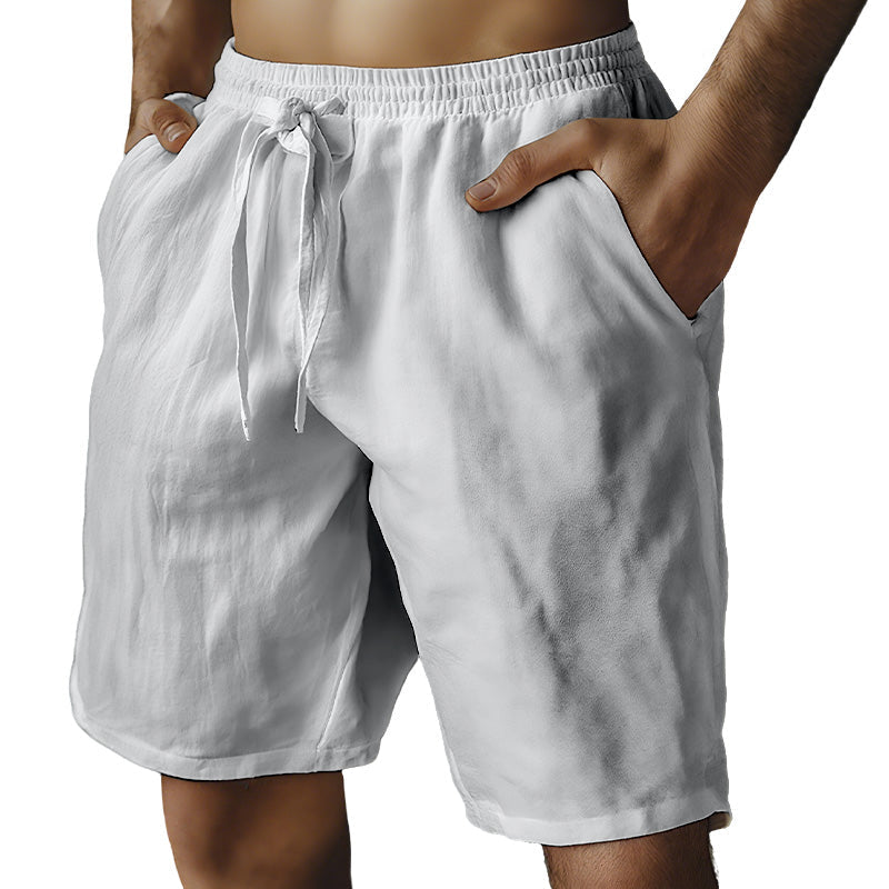 🌿Men's Elastic Drawstring Solid Cotton Linen Shorts