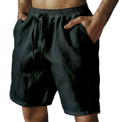 🌿Men's Elastic Drawstring Solid Cotton Linen Shorts